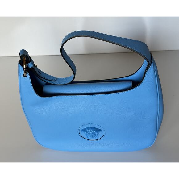 NWT $1875 Versace Medusa Head Calf Leather Blue Medium Hobo Bag 1000699 IT - Picture 8 of 16